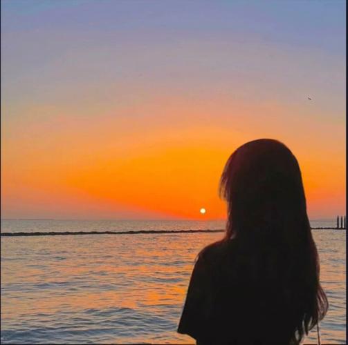 女生头像背影海边落日手绘