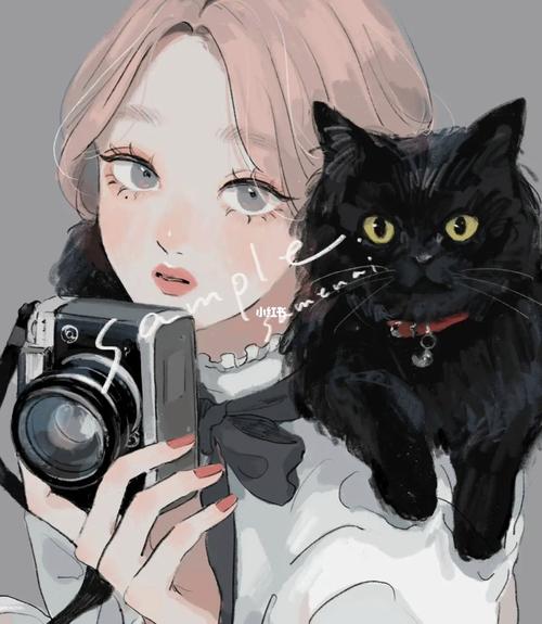 动漫头像女生与猫
