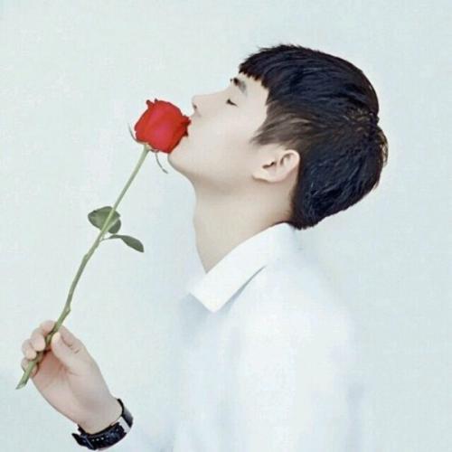 男生拿玫瑰花的情侣头像