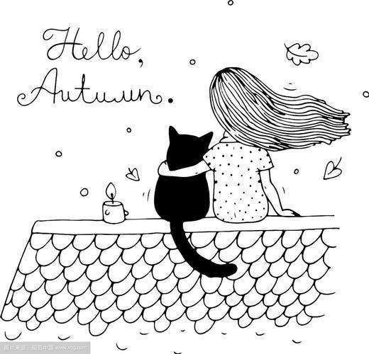 女孩与猫的背影头像手绘