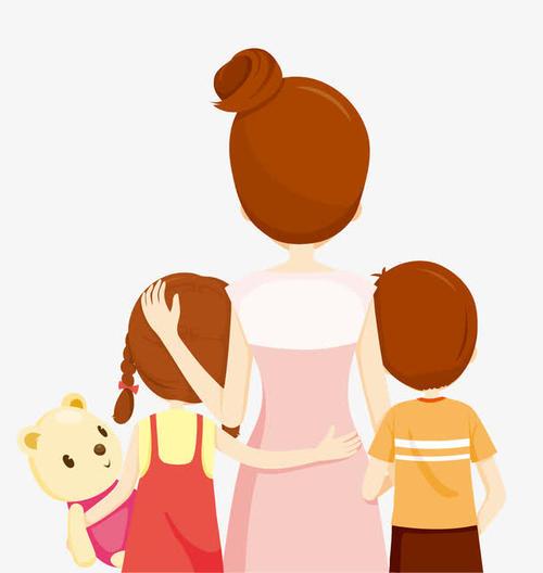 妈妈和两个女儿的卡通头像背影图片