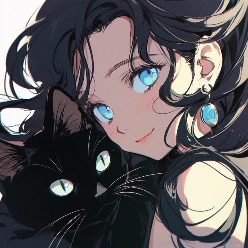 女孩抱着黑色猫咪头像