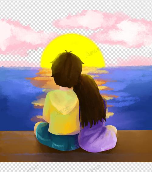 海边夕阳情侣头像图片动漫