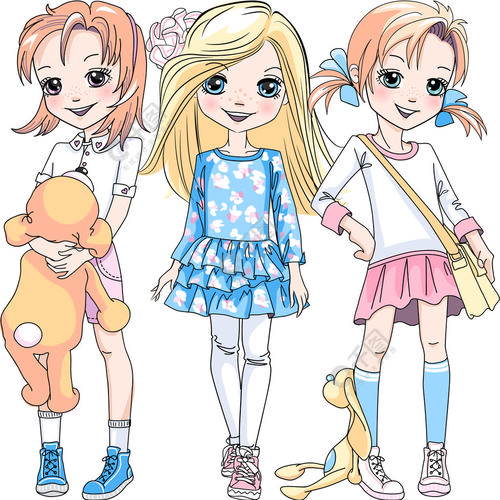 哈萨克卡通头像三个女孩