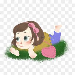 小女孩趴在草坪上的头像
