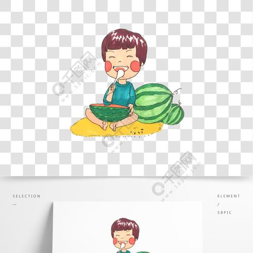 小男孩埋头吃西瓜的头像