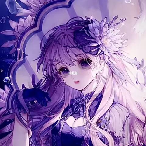 紫色头像女动漫抱着花的