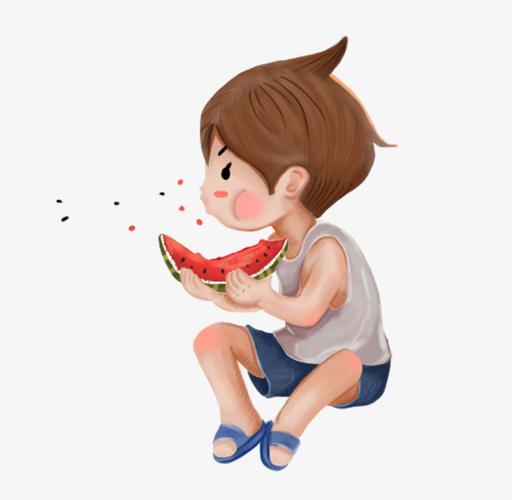 小孩低头吃西瓜的情侣头像