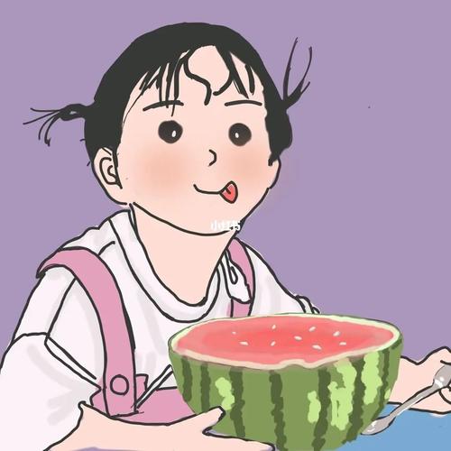 女孩儿吃西瓜的情侣头像