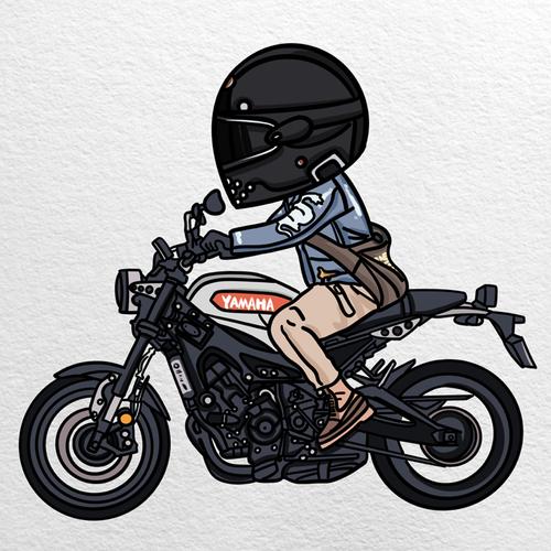 插画头像骑摩托车