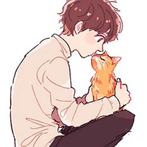 男生抱着猫咪动漫头像高清