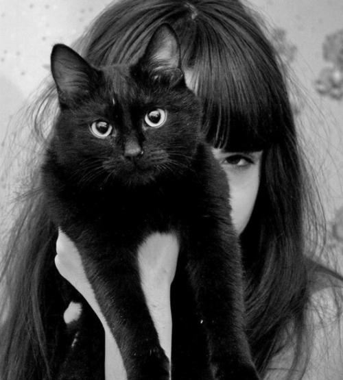 一个女孩抱着一只黑猫的情侣头像