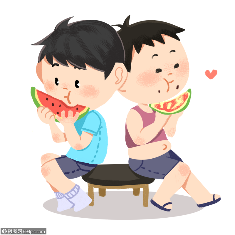 两个小孩吃西瓜的情侣头像