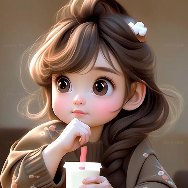 儿童女生头像真人喝奶茶