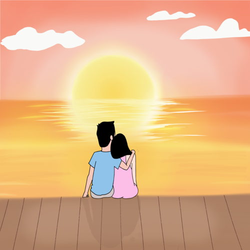 情侣海边看日落头像照片