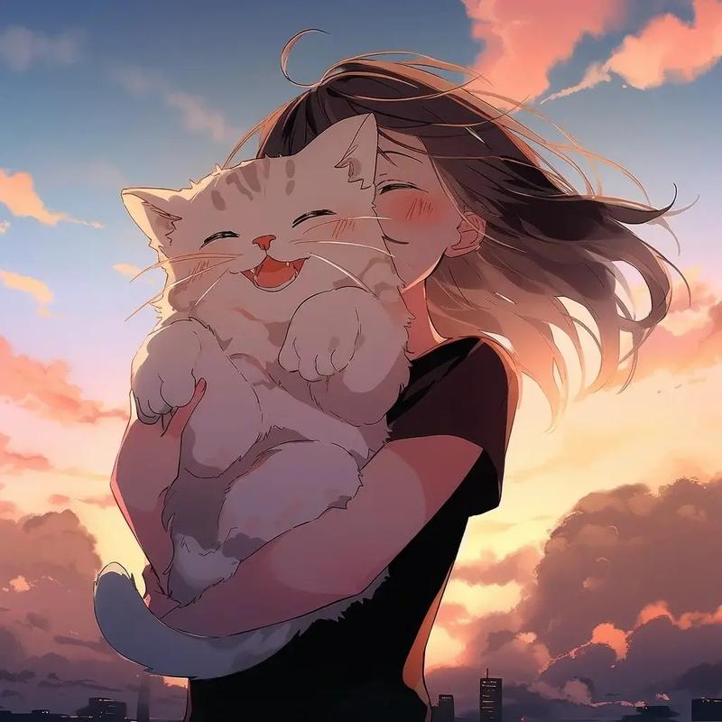 一个女的抱着猫的头像动漫