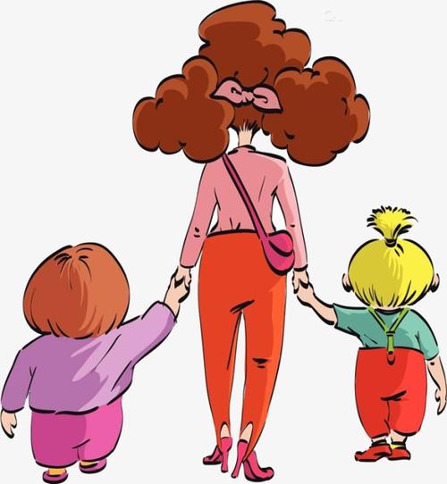 妈妈和两个女儿的卡通头像背影图片
