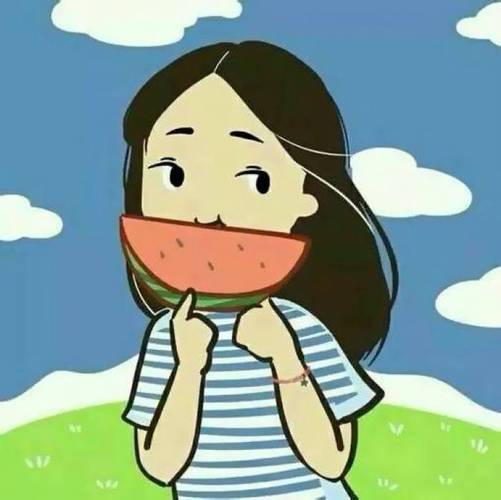 女孩埋脸吃西瓜的情侣头像