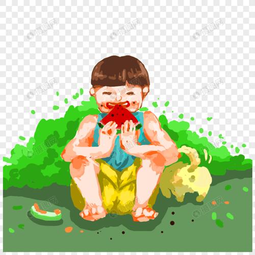 小男孩埋头吃西瓜头像