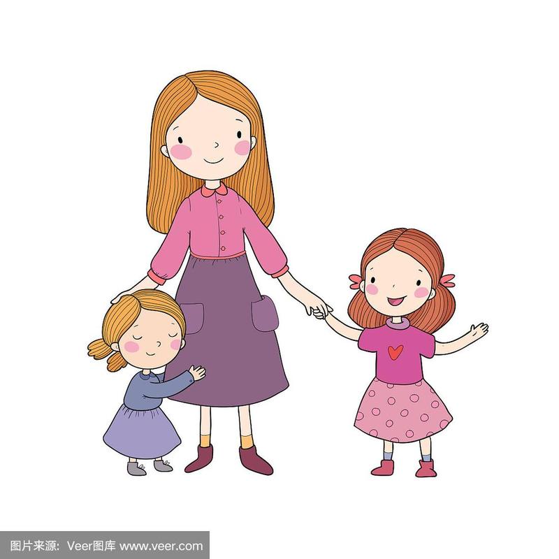微信头像妈妈和两个女儿卡通
