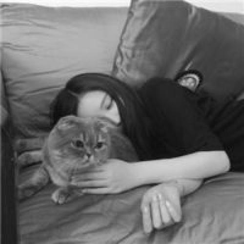 一个女生抱着猫的黑白头像
