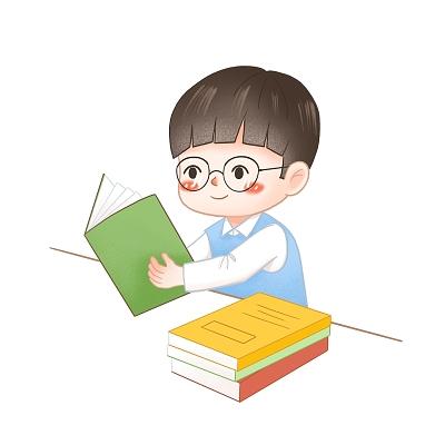 小孩戴眼镜看书的微信头像可爱