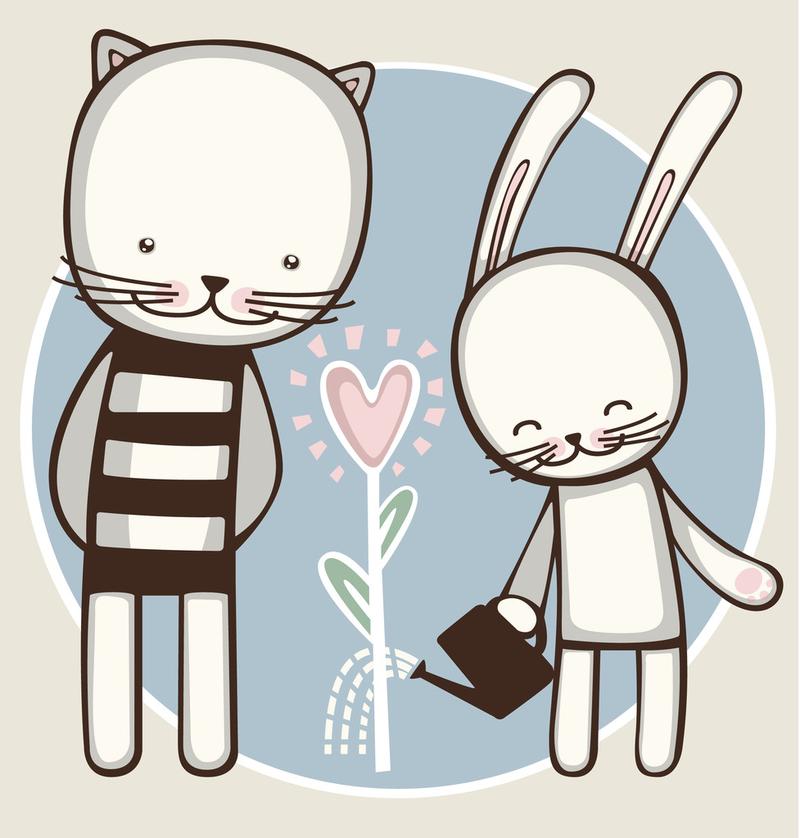 闺蜜头像两人兔子小猫卡通