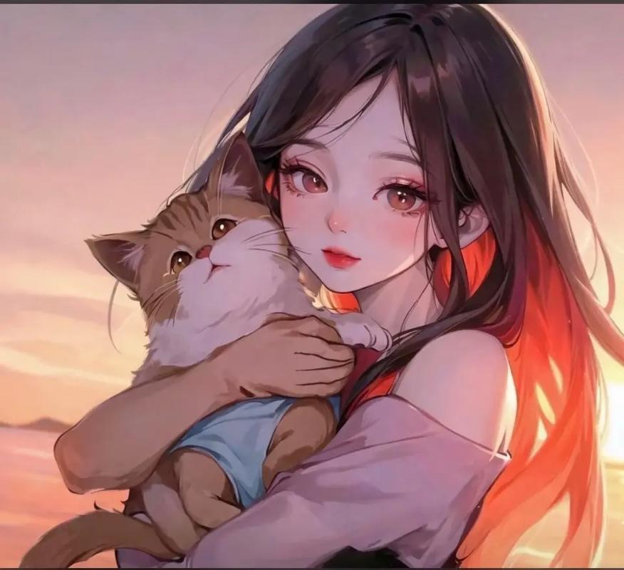 女孩儿抱猫动漫头像
