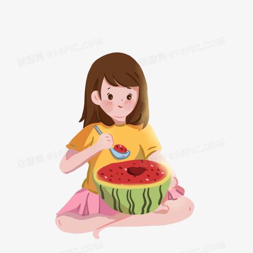 小女孩吃西瓜卡通图片可爱萌头像