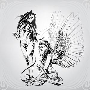 天使和恶魔的情侣头像黑白图文