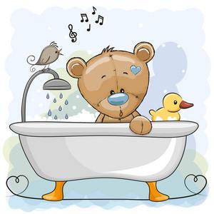 熊情侣头像一白一棕洗澡