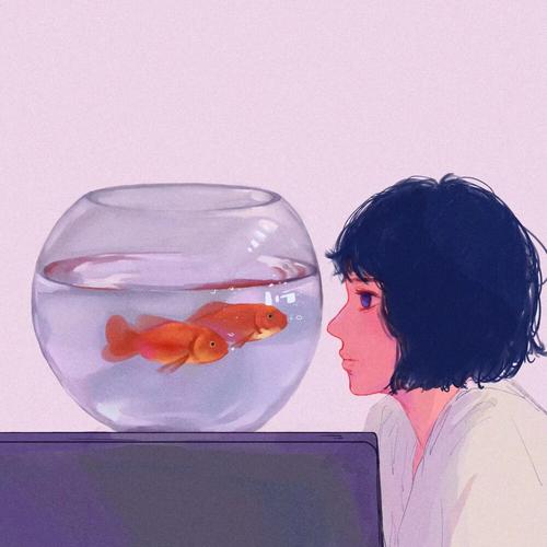 一个女孩和一只鱼的头像