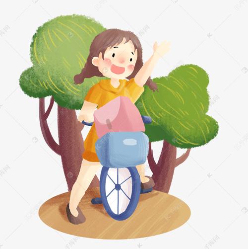 女孩骑单车在草坪动漫头像
