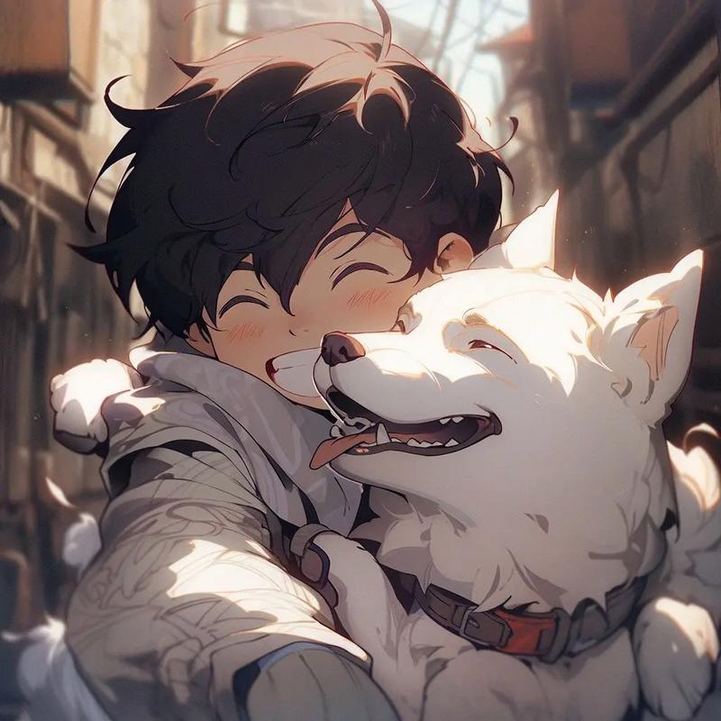 男孩抱狗的动漫头像