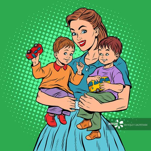 母亲和两个儿子微信头像图片卡通