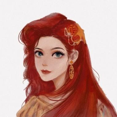 红头发公主手绘头像