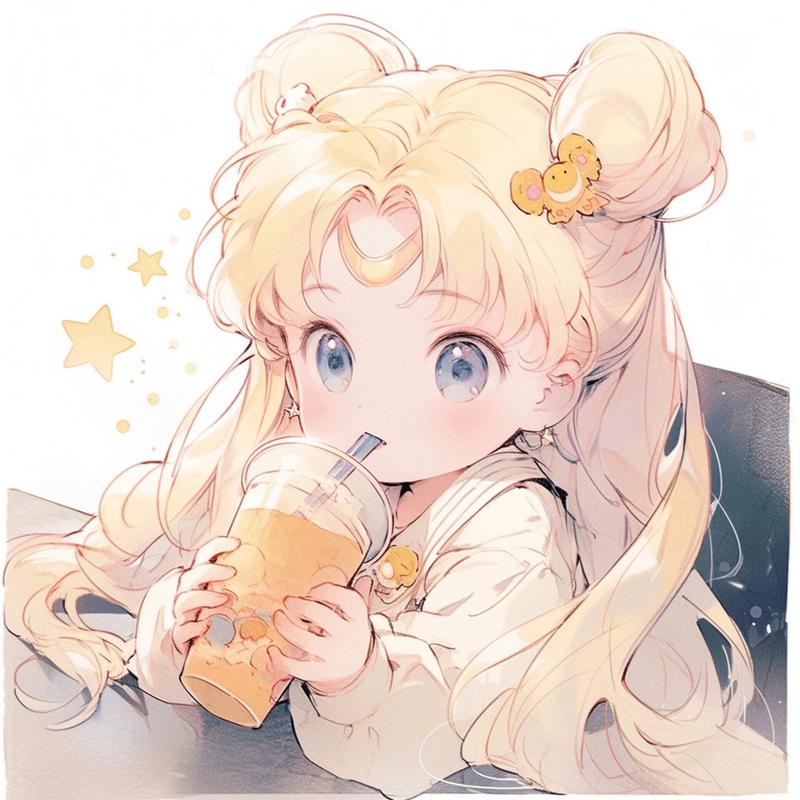 一个女生喝奶茶的头像