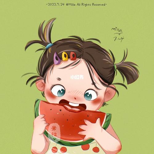 吃西瓜的小孩卡通情侣头像