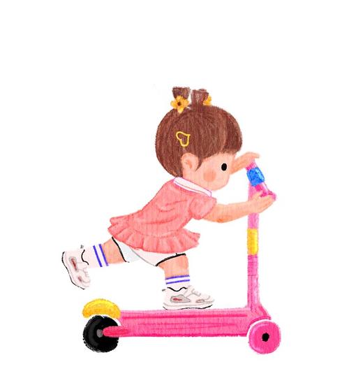 卡通小女孩骑滑板车的头像